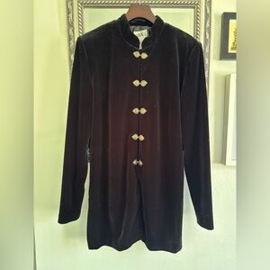 JBS jacket in black velvet. Vintage with heart-shaped metal clasps. EUC.